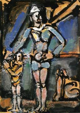 Clown and Child with Dog Artwork by Georges Rouault