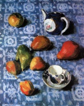 Pears On A Blue Cloth Artwork by Igor Grabar