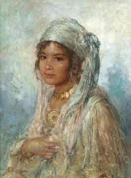 Young Beauty With Green Scarf (jeune Beauté Au Foulard Vert) Artwork by Edouard Verschaffelt