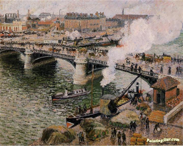 The Pont Boieldieu, Rouen: Damp Weather Artwork by Camille Pissarro