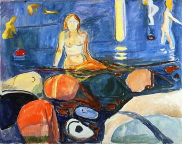 Bathing Woman And Children Artwork by Edvard Munch