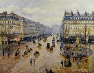 Avenue De L'opera: Rain Effect Artwork by Camille Pissarro