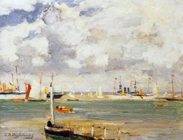 Ships In The Harbour Artwork by Johan Hendrik Weissenbruch