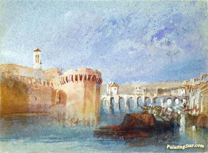 Angers - The Walls of Doutre with the Tower of the Church of La Trinite Artwork by Joseph Mallord William Turner