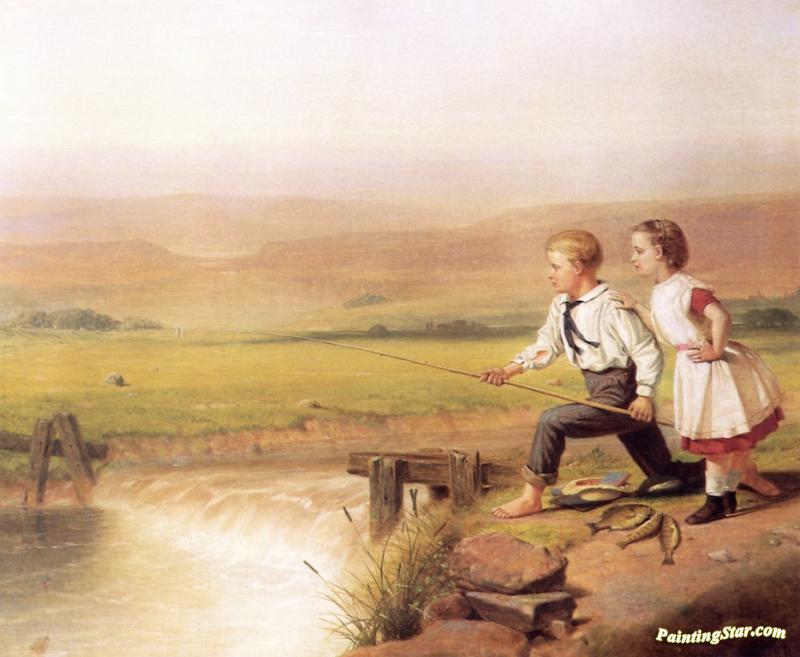 Children Fishing With Their Catch, Two Perches And A Bream Artwork by Junius Brutus Stearns