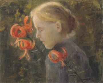 Girl with tiger lilies Artwork by Paula Modersohn-Becker
