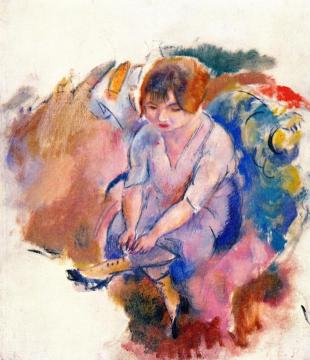 Young Woman Lacing Her Shoes Artwork by Jules Pascin