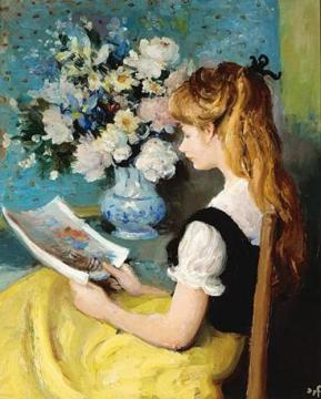 Claudine Reading Artwork by Marcel Dyf