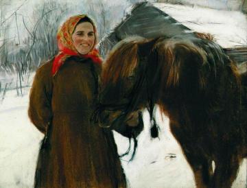 Peasant Woman with Horse Artwork by Valentin Serov