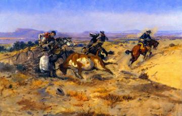 When Cowboys Get In Trouble Artwork by Charles Marion Russell