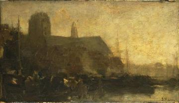 Schepen in de haven van Dordrecht Artwork by Jacob Maris
