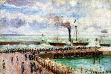 The Entrance to the Port of Havre and the West Breakwater Artwork by Camille Pissarro