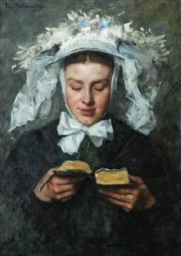 Young Woman Reading In Brabant Costume Artwork by Therese Schwartze