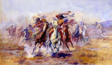 When Sioux and Blackfeet Meet Artwork by Charles Marion Russell