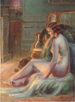 A Nude By The Fire Artwork by Delphin Enjolras