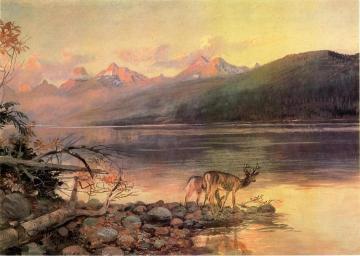 Deer at Lake McDonald Artwork by Charles Marion Russell