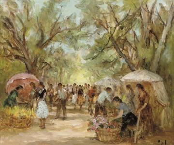 Flower Market In Arles Artwork by Marcel Dyf