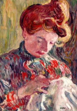 Madame Valtat Sewing Artwork by Louis Valtat