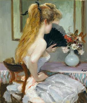 Claudine With Fan Artwork by Marcel Dyf