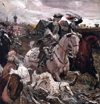 Peter Ii And Princess Elizabeth Riding To Hounds Artwork by Valentin Serov