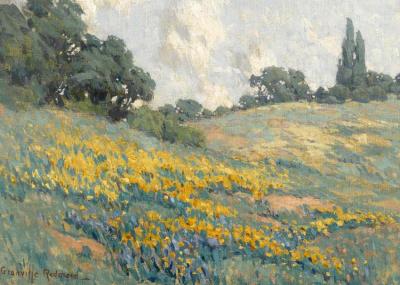 California Wildflowers On Rolling Hills Artwork by Granville Redmond