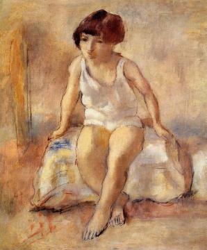 Little Girl in a White shirt Artwork by Jules Pascin