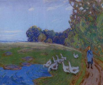 Goose Girl Artwork by Alfred Sisley