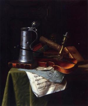 Still Life With A Violin, Pewter Tankard And Sheet Music Artwork by William Michael Harnett