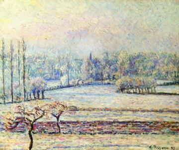 View of Bazincourt, Frost, Morning Artwork by Camille Pissarro