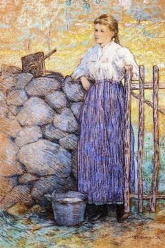Girl Standing By A Gate Artwork by Julian Alden Weir