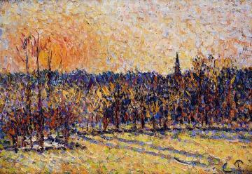 Sunset, Bazincourt Steeple Artwork by Camille Pissarro