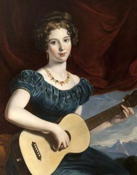 A Lady Of The Petre Family Playing The Guitar Artwork by Joseph Karl Stieler