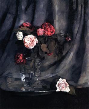 Red And White Roses Artwork by Wilhelm Trübner