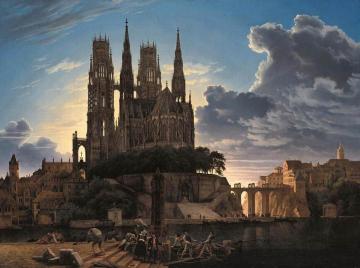 Medieval Town By Water Artwork by Karl Friedrich Schinkel