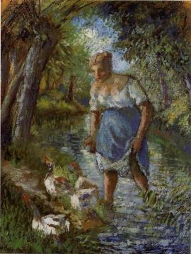 Peasant Crossing a Stream Artwork by Camille Pissarro