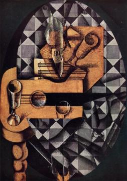 Guitar, Glasses And Bottle Artwork by Juan Gris