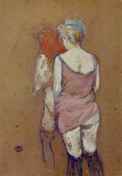Two Half-naked Women Seen From Behind In The Rue Des Moulins Brothel Artwork by Henri de Toulouse-Lautrec