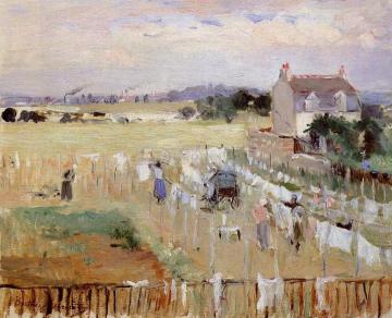 Hanging the Laundry out to Dry Artwork by Berthe Morisot
