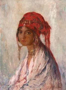 Girl With Red Scarf (jeune Fille Au Foulard Rouge) Artwork by Edouard Verschaffelt