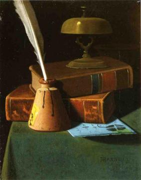 Still Life With Inkwell, Quill And Books Artwork by John Frederick Peto