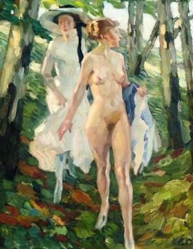 Two Girls In The Woods Artwork by Leo Putz