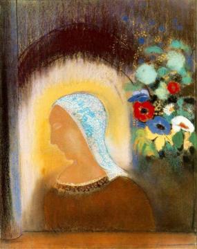 Profile and Flowers Artwork by Odilon Redon