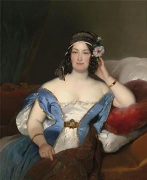Portrait Of A Lady With Richly Decorated Headdress And Roses In Her Hair Artwork by Friedrich von Amerling