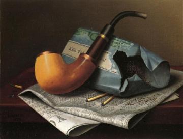 Still Life With Pipe, Newspaper And Tobacco Pouch Artwork by William Michael Harnett