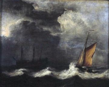 Ships In A Strong Wind And Under A Dark Sky Artwork by Willem van de Velde the Younger