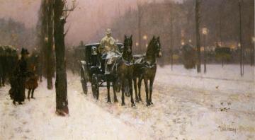 Street Scene with Hansom Cab Artwork by Frederick Childe Hassam
