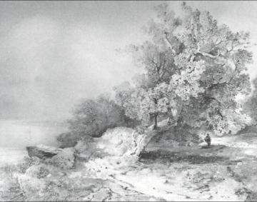 Old Oak Near Abrupt Coast Of River Artwork by Alexei Kondratevich Savrasov