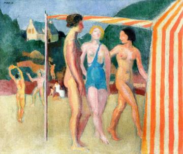 Beach Tent With Three Bathers In Front Artwork by Maurice Denis