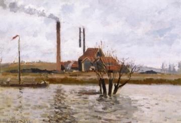 Factory At Saint-ouen-l'aumône, The Oise In Flood Artwork by Camille Pissarro