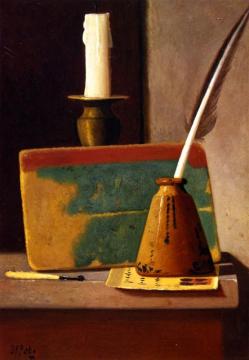 Quill In Inkwell, Book And Candle Artwork by John Frederick Peto